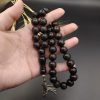 تسبیح چوب آبنوس اصل تراش دست با شرابه نقره کد 8396